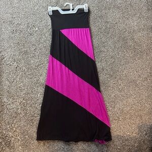 La Apparel Color Block Strapless Maxi Dress (S) Small Fuchsia & Black Women